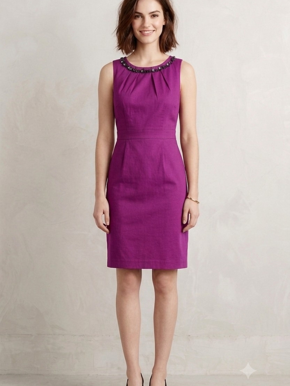 Boden Sleeveless Sequin Neck Sheath Dress in Purple